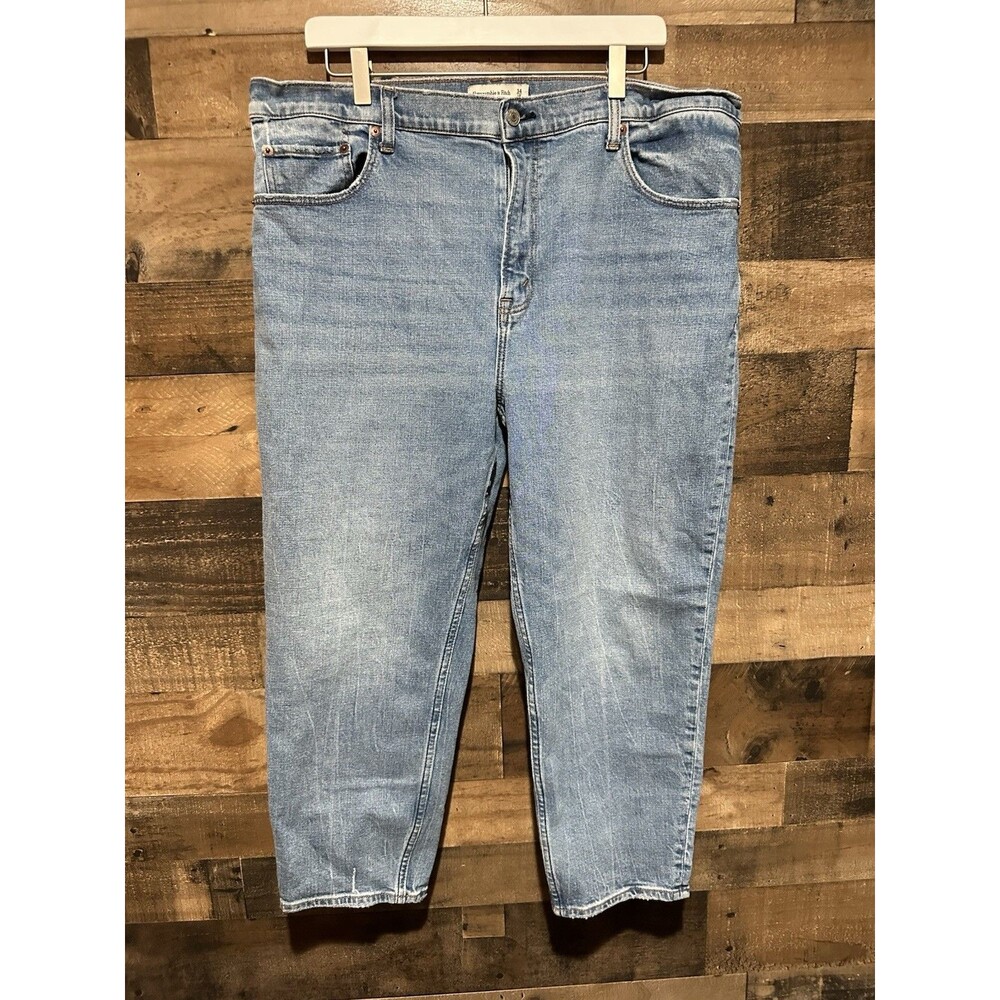 Abercrombie Fitch The Mom High Rise Jeans Womens 34/18s Blue Light Wash Stretch